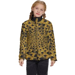 Spiral Symmetry Geometric Pattern Black Backgrond Kids  Puffer Bubble Jacket Coat by dflcprintsclothing