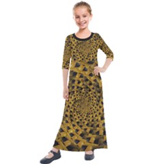 Spiral Symmetry Geometric Pattern Black Backgrond Kids  Quarter Sleeve Maxi Dress by dflcprintsclothing