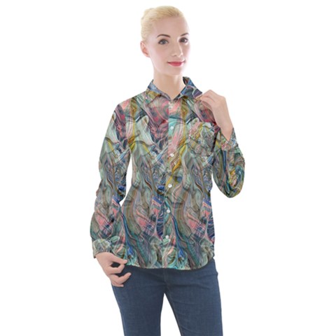 Abstract Flows Women s Long Sleeve Pocket Shirt by kaleidomarblingart