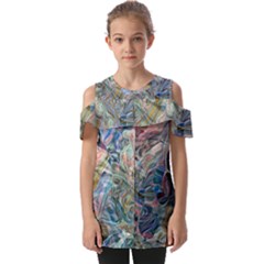 Abstract Flows Fold Over Open Sleeve Top by kaleidomarblingart