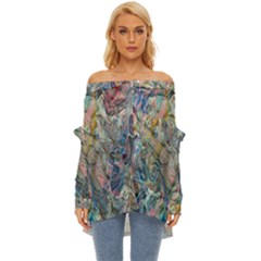 Abstract Flows Off Shoulder Chiffon Pocket Shirt by kaleidomarblingart