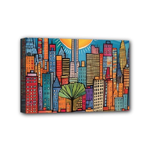 City New York Nyc Skyscraper Skyline Downtown Night Business Urban Travel Landmark Building Architec Mini Canvas 6  X 4  (stretched)