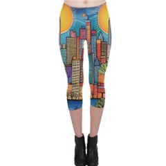 City New York Nyc Skyscraper Skyline Downtown Night Business Urban Travel Landmark Building Architec Capri Leggings 