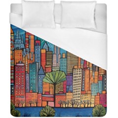 City New York Nyc Skyscraper Skyline Downtown Night Business Urban Travel Landmark Building Architec Duvet Cover (california King Size)