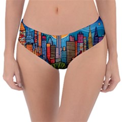 City New York Nyc Skyscraper Skyline Downtown Night Business Urban Travel Landmark Building Architec Reversible Classic Bikini Bottoms by Posterlux