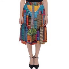 City New York Nyc Skyscraper Skyline Downtown Night Business Urban Travel Landmark Building Architec Classic Midi Skirt by Posterlux