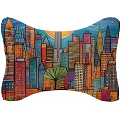 City New York Nyc Skyscraper Skyline Downtown Night Business Urban Travel Landmark Building Architec Seat Head Rest Cushion by Posterlux