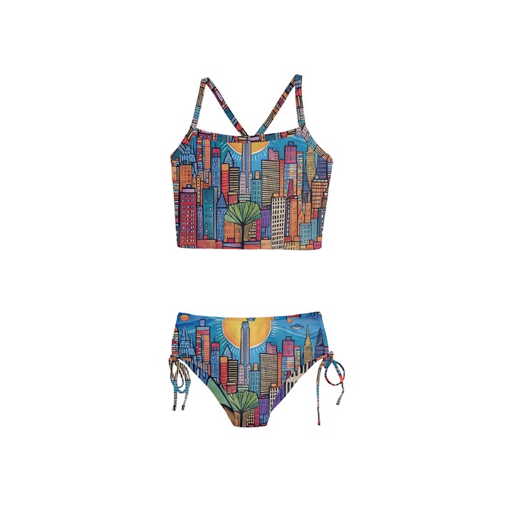 City New York Nyc Skyscraper Skyline Downtown Night Business Urban Travel Landmark Building Architec Girls  Tankini Swimsuit