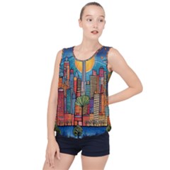 City New York Nyc Skyscraper Skyline Downtown Night Business Urban Travel Landmark Building Architec Bubble Hem Chiffon Tank Top