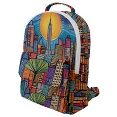 City New York Nyc Skyscraper Skyline Downtown Night Business Urban Travel Landmark Building Architec Flap Pocket Backpack (small) by Posterlux