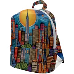 City New York Nyc Skyscraper Skyline Downtown Night Business Urban Travel Landmark Building Architec Zip Up Backpack by Posterlux