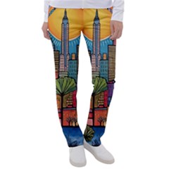 City New York Nyc Skyscraper Skyline Downtown Night Business Urban Travel Landmark Building Architec Women s Casual Pants