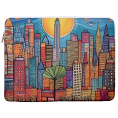 City New York Nyc Skyscraper Skyline Downtown Night Business Urban Travel Landmark Building Architec 17  Vertical Laptop Sleeve Case With Pocket by Posterlux