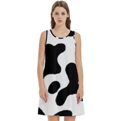 Cow Pattern Round Neck Sleeve Casual Dress With Pockets