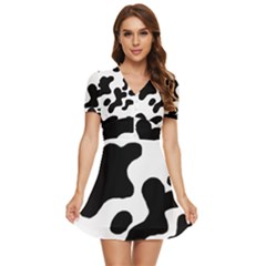 Cow Pattern V-neck High Waist Chiffon Mini Dress by Ket1n9