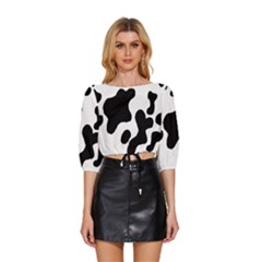 Cow Pattern Mid Sleeve Drawstring Hem Top by Ket1n9