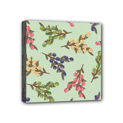 Berries Flowers Pattern Print Mini Canvas 4  X 4  (stretched)