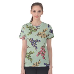 Berries Flowers Pattern Print Women s Cotton T-shirt