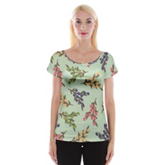 Berries Flowers Pattern Print Cap Sleeve Top