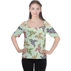 Berries Flowers Pattern Print Cutout Shoulder T-shirt