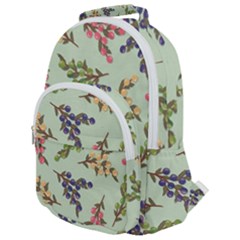 Berries Flowers Pattern Print Rounded Multi Pocket Backpack