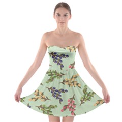 Berries Flowers Pattern Print Strapless Bra Top Dress by Maspions