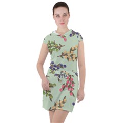 Berries Flowers Pattern Print Drawstring Hooded Dress