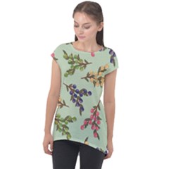 Berries Flowers Pattern Print Cap Sleeve High Low Top