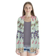 Berries Flowers Pattern Print Drape Collar Cardigan