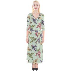 Berries Flowers Pattern Print Quarter Sleeve Wrap Maxi Dress by Maspions