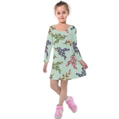 Berries Flowers Pattern Print Kids  Long Sleeve Velvet Dress by Maspions