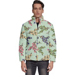 Berries Flowers Pattern Print Men s Puffer Bubble Jacket Coat