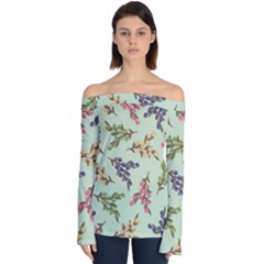 Berries Flowers Pattern Print Off Shoulder Long Sleeve Top