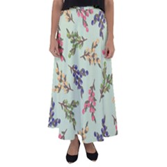 Berries Flowers Pattern Print Flared Maxi Skirt