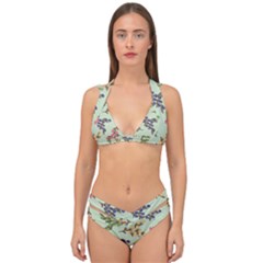 Berries Flowers Pattern Print Double Strap Halter Bikini Set