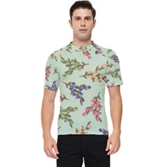 Berries Flowers Pattern Print Men s Short Sleeve Rash Guard