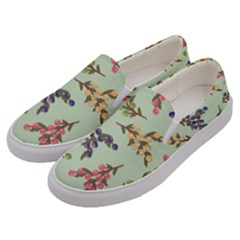 Berries Flowers Pattern Print Men s Canvas Slip Ons