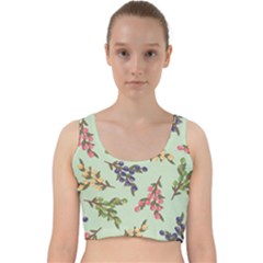 Berries Flowers Pattern Print Velvet Racer Back Crop Top