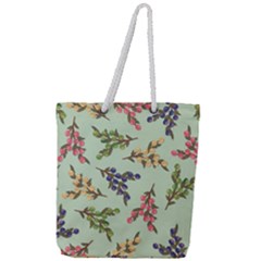 Berries Flowers Pattern Print Full Print Rope Handle Tote (large) by Maspions