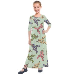 Berries Flowers Pattern Print Kids  Quarter Sleeve Maxi Dress by Maspions