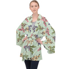 Berries Flowers Pattern Print Long Sleeve Velvet Kimono 