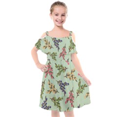 Berries Flowers Pattern Print Kids  Cut Out Shoulders Chiffon Dress