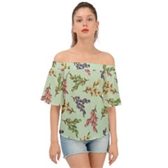 Berries Flowers Pattern Print Off Shoulder Short Sleeve Top