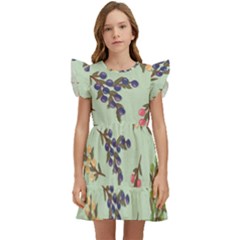 Berries Flowers Pattern Print Kids  Winged Sleeve Dress