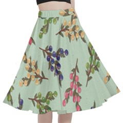 Berries Flowers Pattern Print A-line Full Circle Midi Skirt With Pocket by Maspions