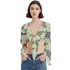 Berries Flowers Pattern Print Trumpet Sleeve Cropped Top