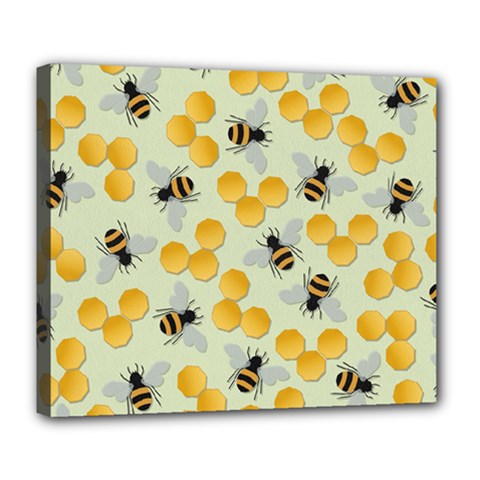 Bees Pattern Honey Bee Bug Honeycomb Honey Beehive Deluxe Canvas 24  X 20  (stretched) by Bedest