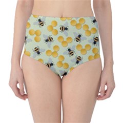 Bees Pattern Honey Bee Bug Honeycomb Honey Beehive Classic High-waist Bikini Bottoms by Bedest