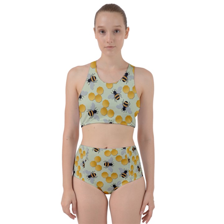 Bees Pattern Honey Bee Bug Honeycomb Honey Beehive Racer Back Bikini Set