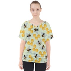 Bees Pattern Honey Bee Bug Honeycomb Honey Beehive V-neck Dolman Drape Top by Bedest